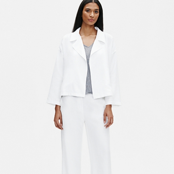 Eileen Fisher Jacket Open Front Double Breasted Notch Collar Linen White M NWT - Picture 3 of 12